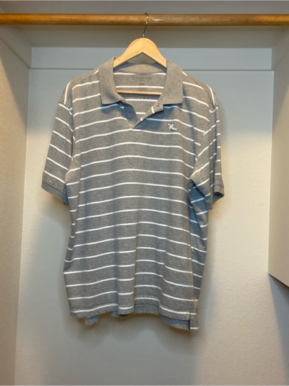 Rocawear Gray and White Striped Classic Polo